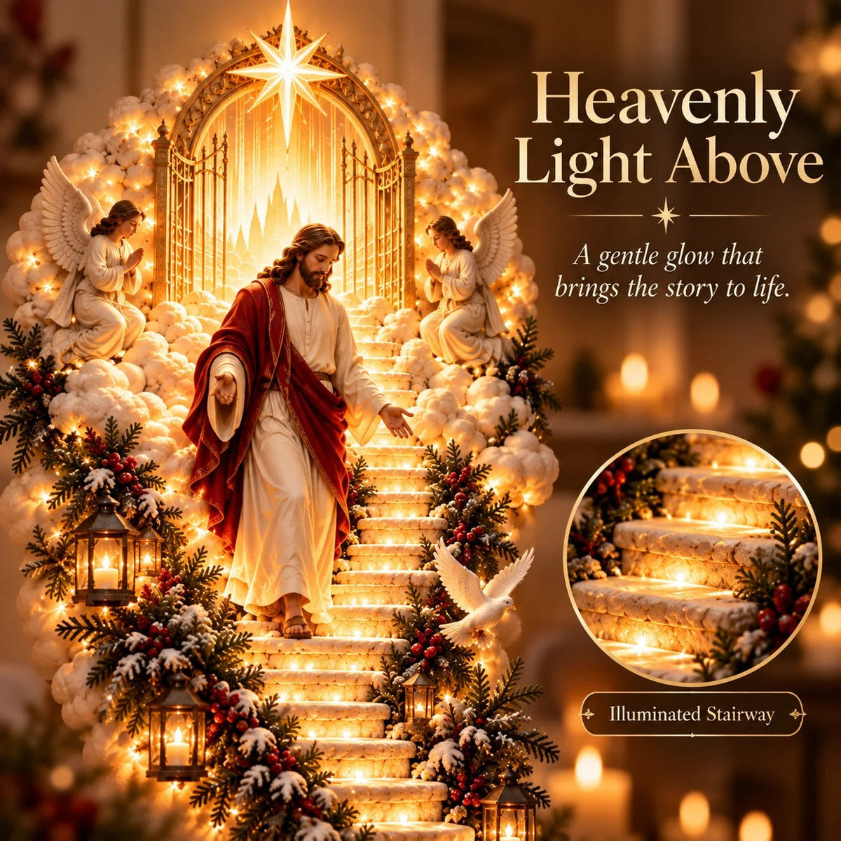 🌟 Stairway to Heaven – Lighted Jesus Christmas Wall Hanging