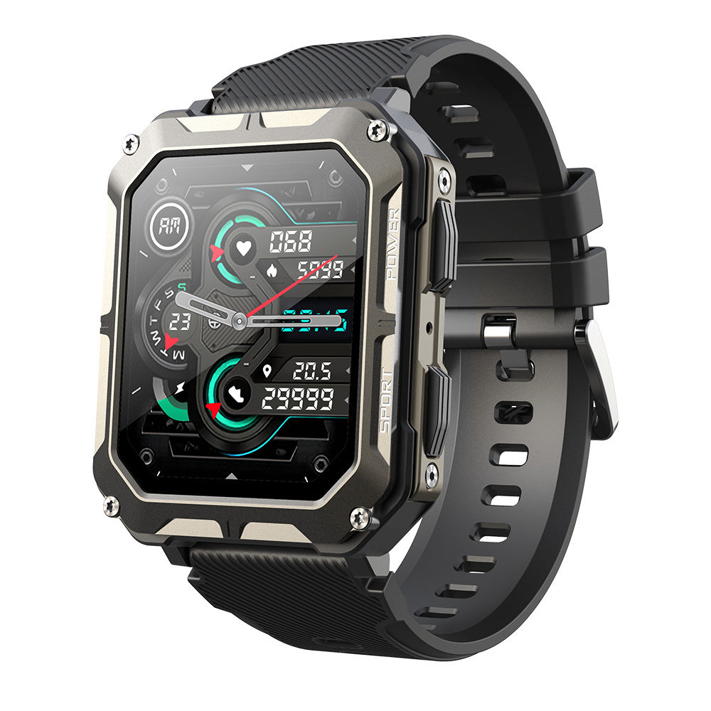 R800 Rugged Men’s Smart Watch with LED Flashlight & Compass, 100+ Sports Modes IP68 Water Resistant