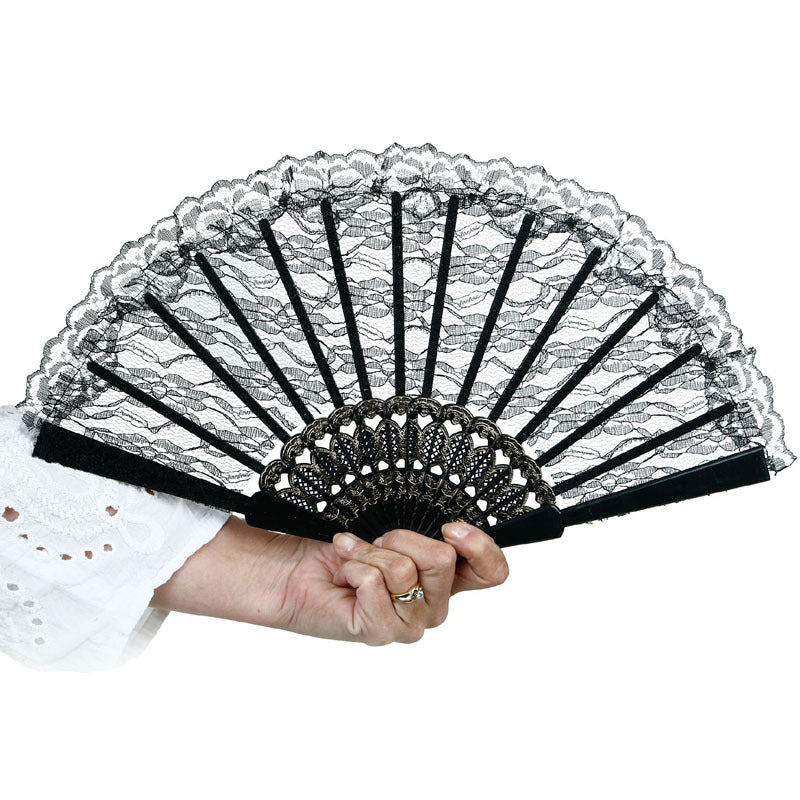 Women's fan made of fine lace with elegant gold embellishment