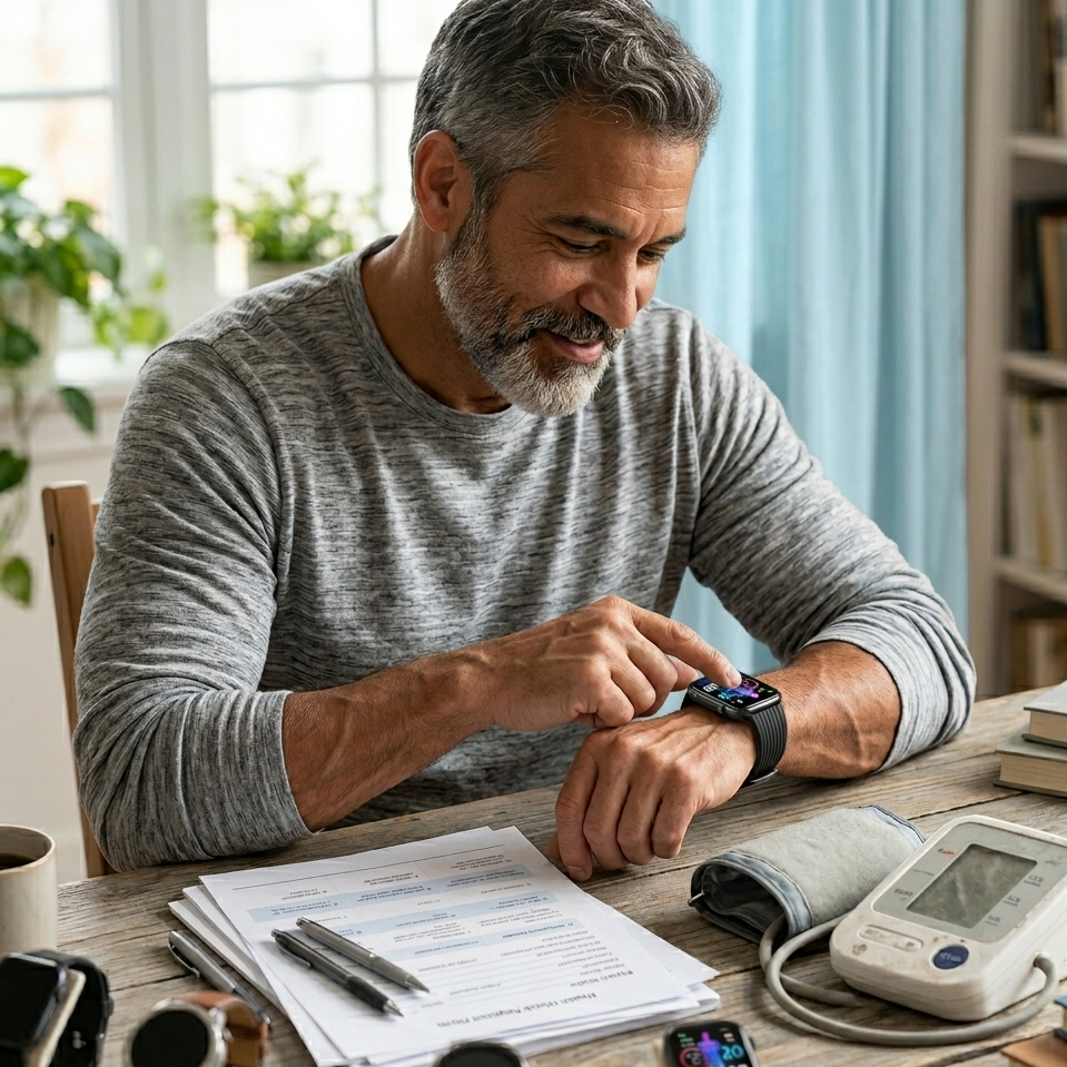 Senior using a smartwatch with health tracking features
