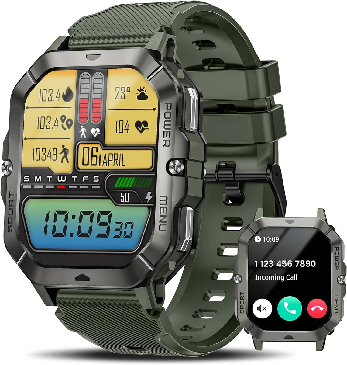 R600 Rugged Men’s Smart Watch Fitness Tracker, Heart Rate & Sleep Tracking Compatible with Android & iPhone