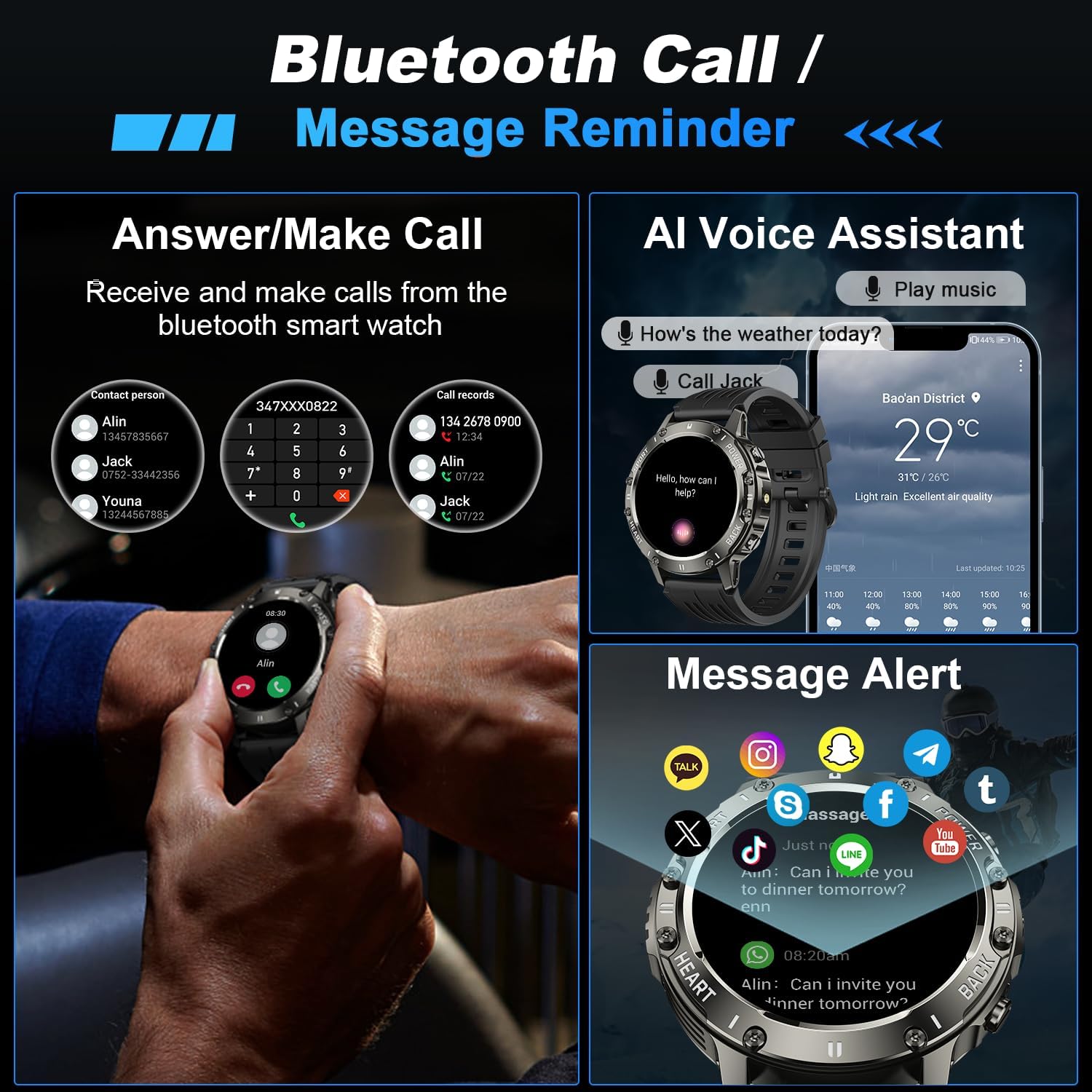 R700 Rugged Men’s Smart Watch Waterproof Fitness Tracker, Heart Rate & Sleep Tracking for Android & iPhone