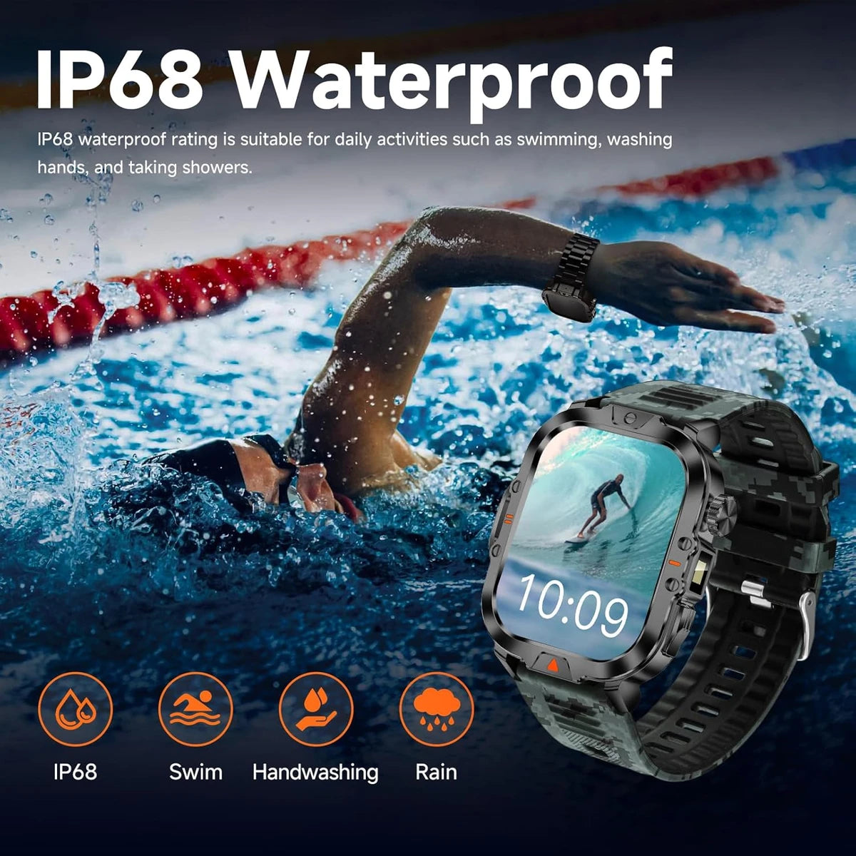 R600 Plus Rugged Men’s Smart Watch 2.01", 100+ Sports Modes, IP68 Water Resistant for Android & iPhone