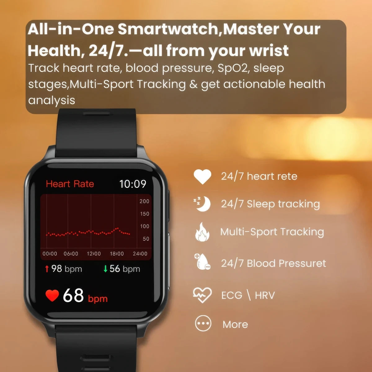 CFY E108 ECG Smartwatch With Blood Oxygen Heart Rate Monitor Sleep Monitoring