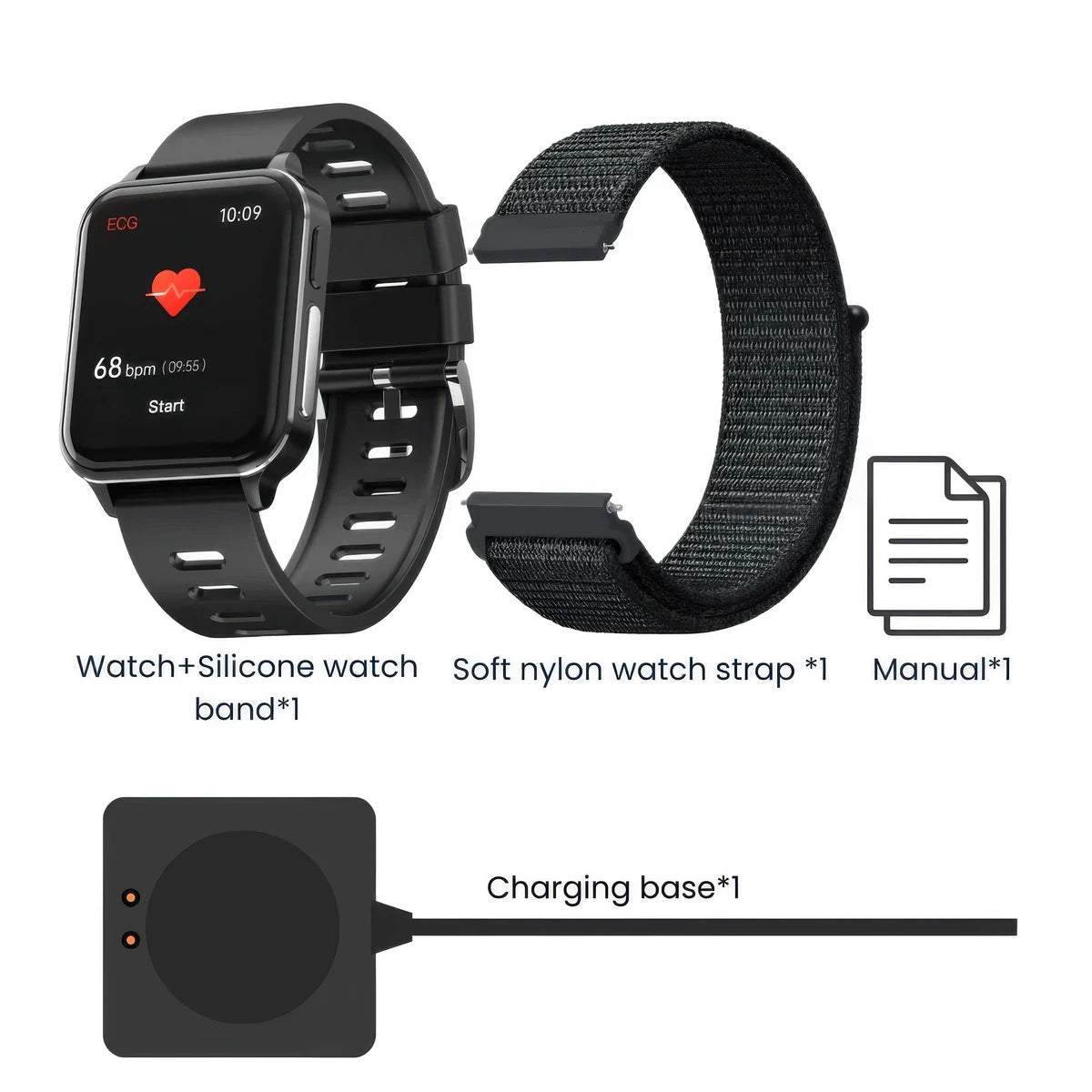 CFY E108 ECG Smartwatch With Blood Oxygen Heart Rate Monitor Sleep Monitoring