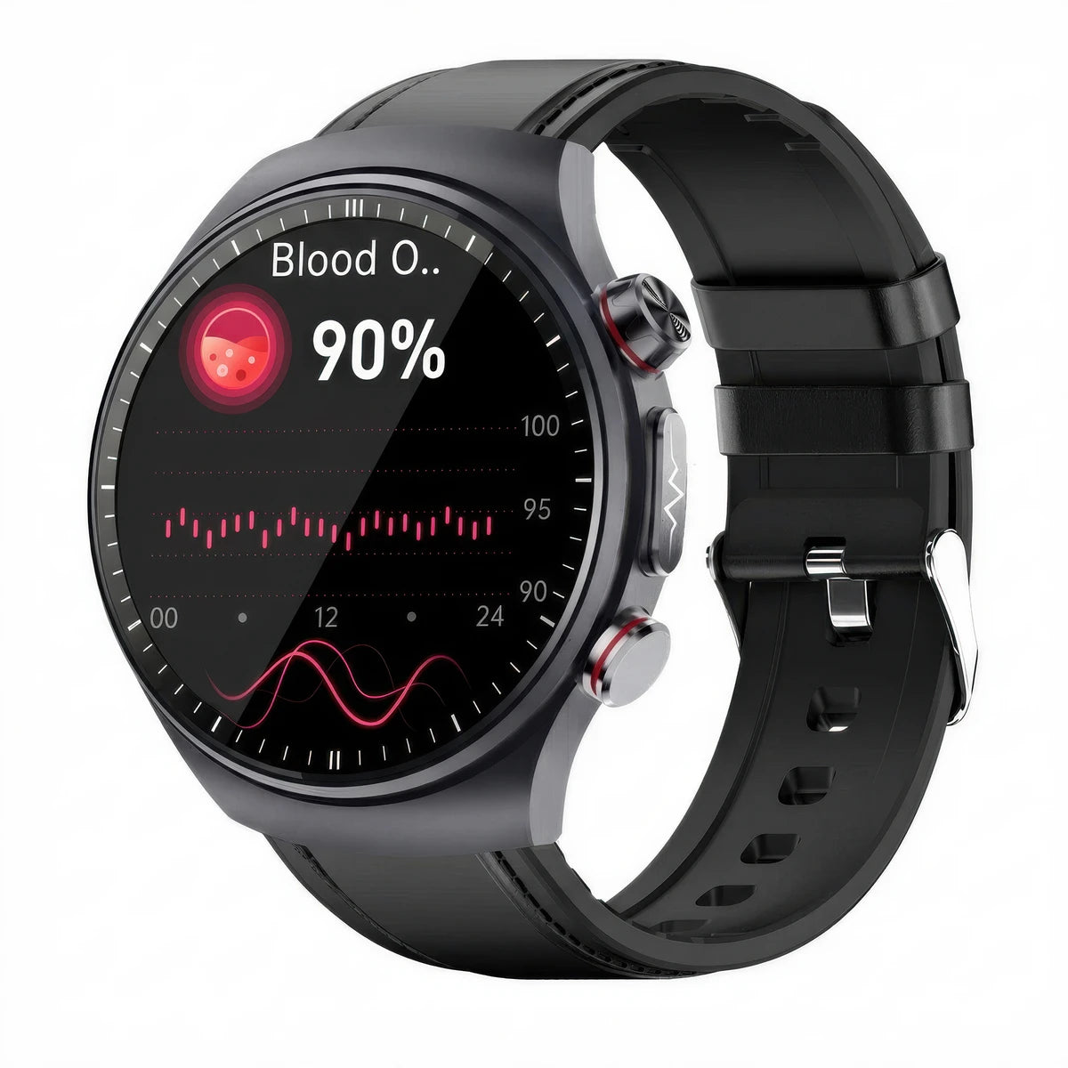 CFY E488 High-End Ti ECG Blood Pressure Blood Glucose Micro-Physical Examination Health Management Watch Black Leather