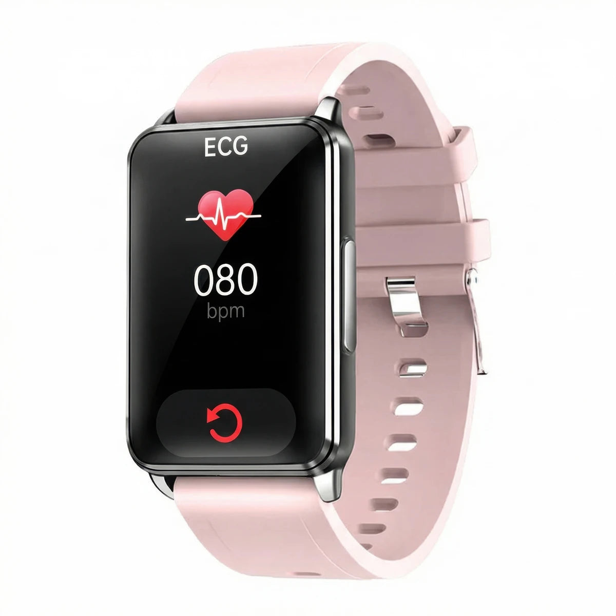 CFY E63 Fitness Tracker with ECG Heart Rate Blood Oxygen Blood Pressure and 20 Sports Modes Black Dial Pink Band