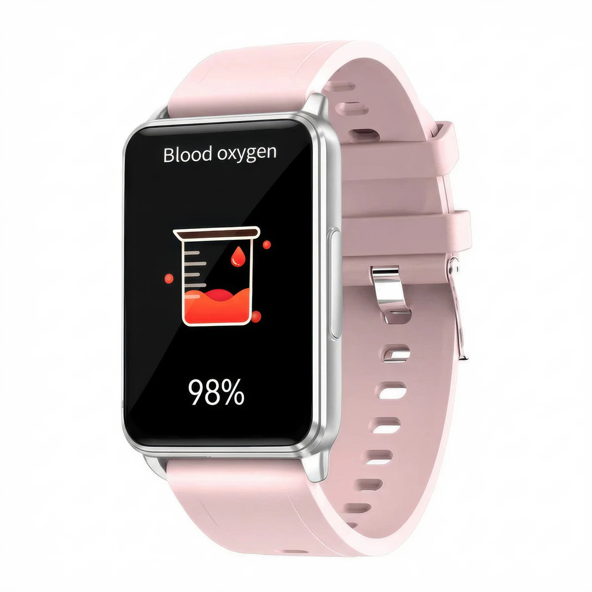 CFY E63 Fitness Tracker with ECG Heart Rate Blood Oxygen Blood Pressure and 20 Sports Modes Silver Dial Pink Band