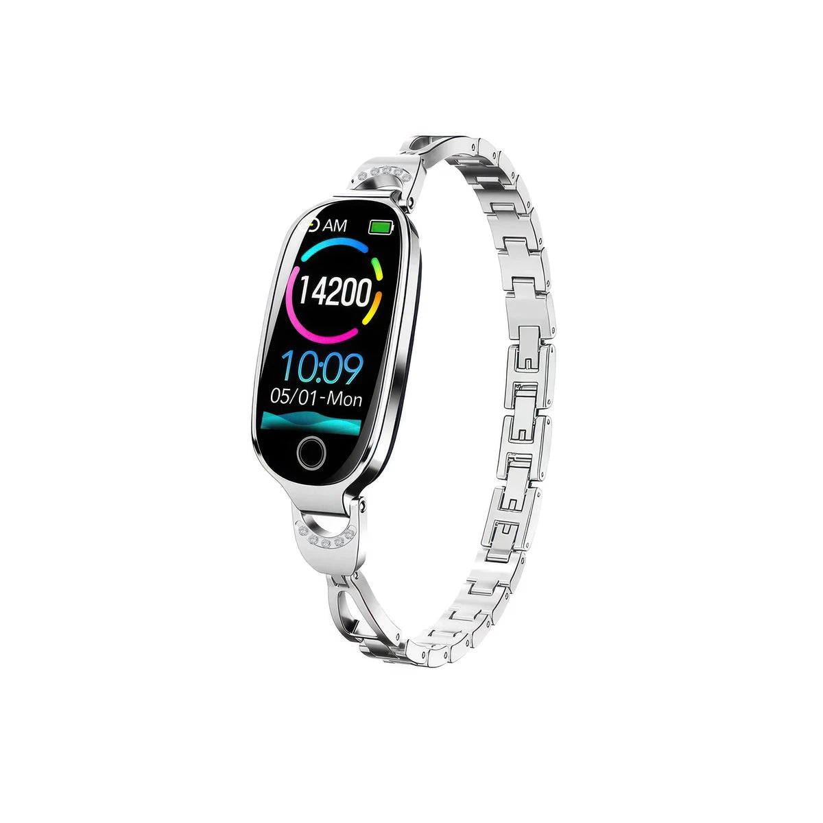 CFY E81 Blood Pressure Heart Rate monitoring Luxury Diamond Design Fashion Women Smartwatch Silver