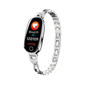 CFY E81 Blood Pressure Heart Rate monitoring Luxury Diamond Design Fashion Women Smartwatch Silver