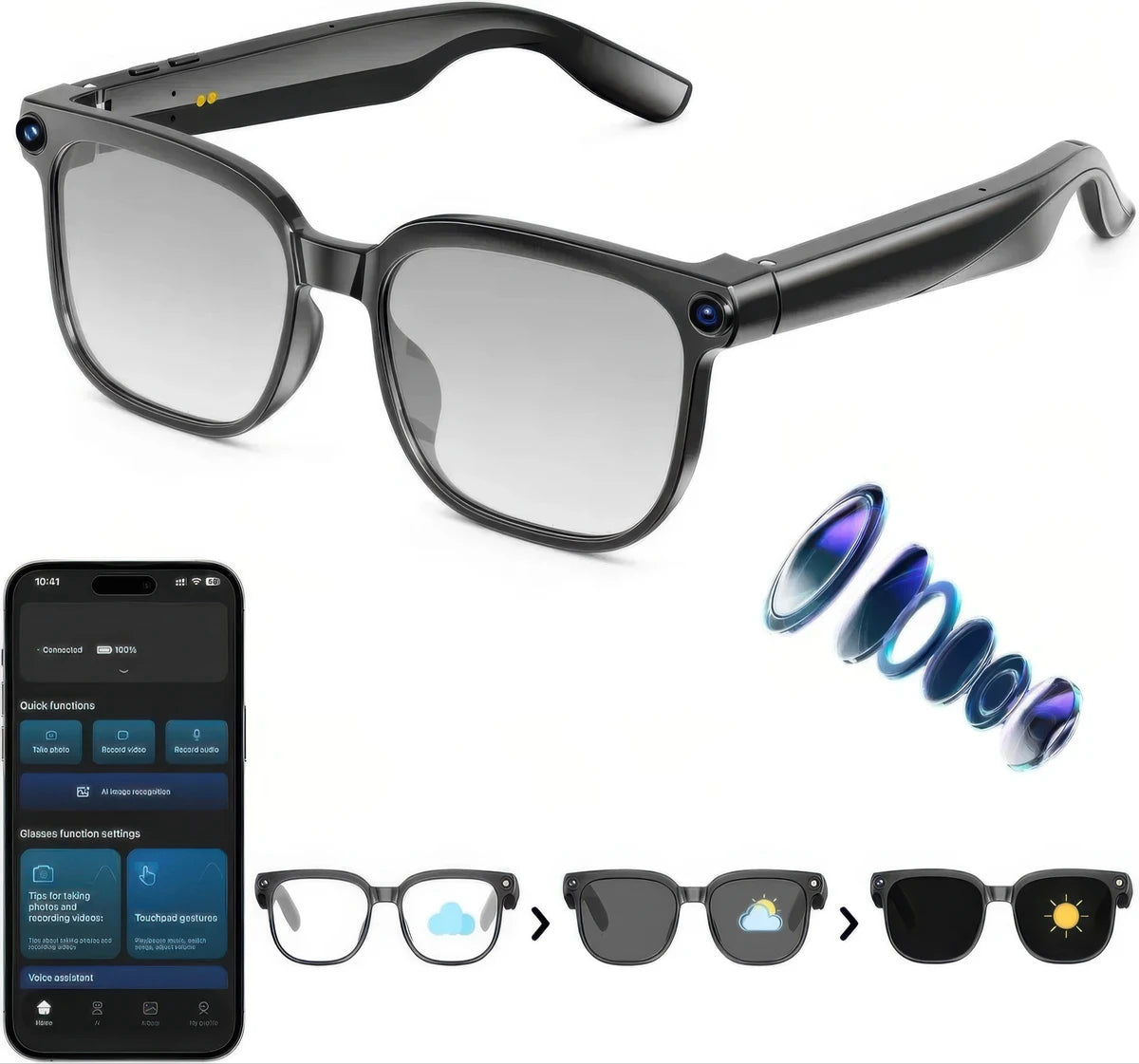 CFY G43 AI Smart Glasses with 8MP Camera, AI Translation, Bluetooth Audio & Photochromic Lenses