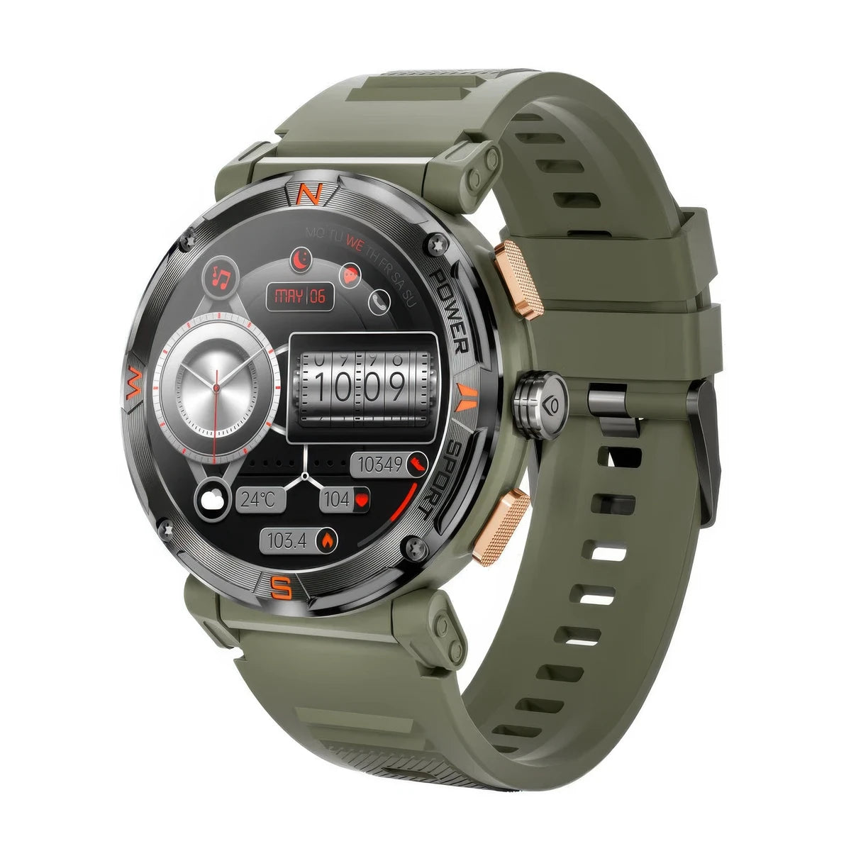 CFY MAX 1 Gps Compass 1.43'' Amoled Screen 3atm Waterproof Blood Oxygen Blood Pressure Sleep Monitoring 100+ Sports Modes Smartwatch Green