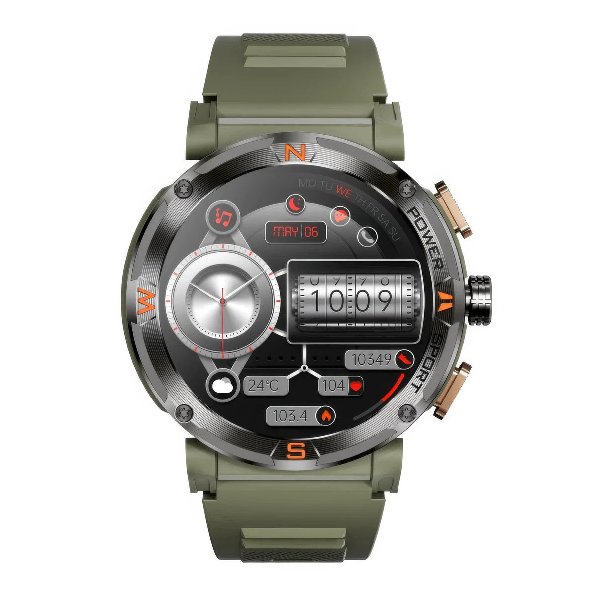 CFY MAX 1 Gps Compass 1.43'' Amoled Screen 3atm Waterproof Blood Oxygen Blood Pressure Sleep Monitoring 100+ Sports Modes Smartwatch Green