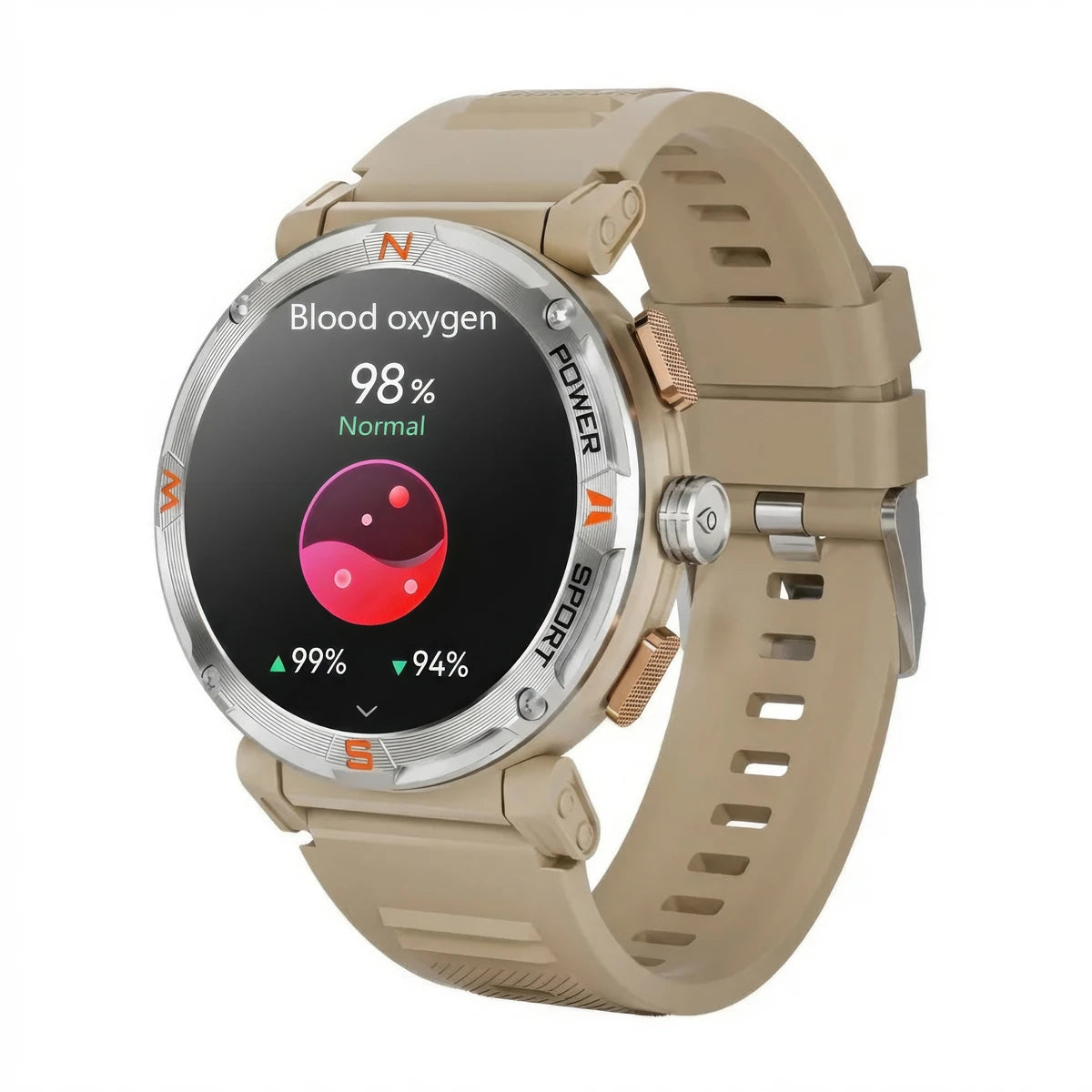 CFY MAX 1 Gps Compass 1.43'' Amoled Screen 3atm Waterproof Blood Oxygen Blood Pressure Sleep Monitoring 100+ Sports Modes Smartwatch Brown