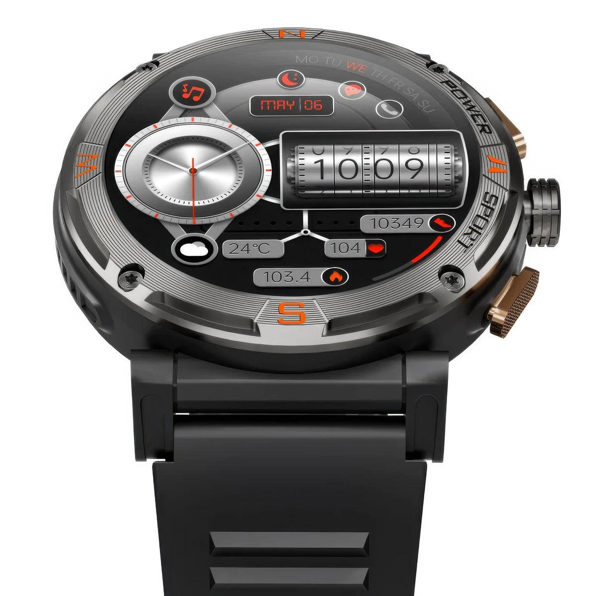 CFY MAX 1 Gps Compass 1.43'' Amoled Screen 3atm Waterproof Blood Oxygen Blood Pressure Sleep Monitoring 100+ Sports Modes Smartwatch Black