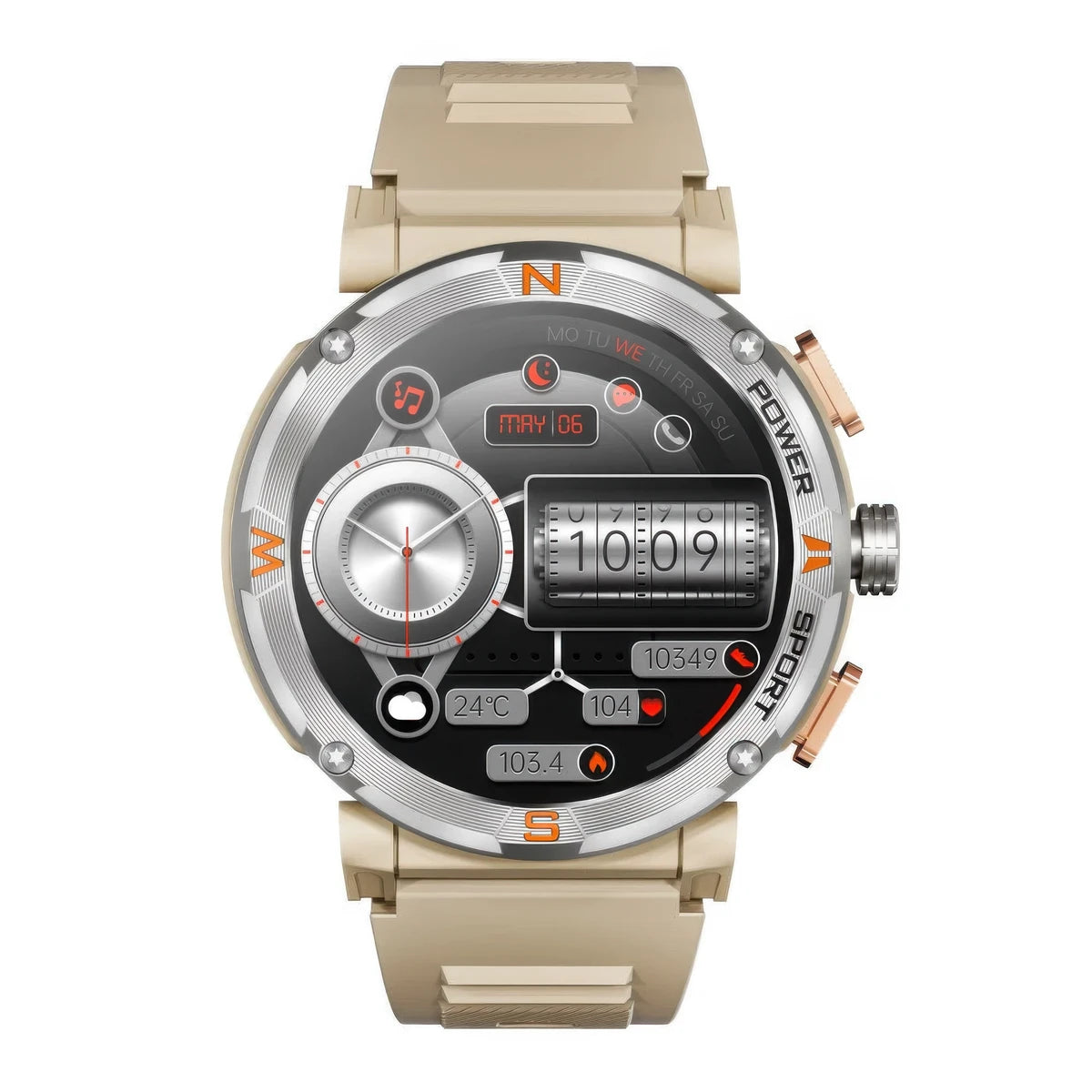 CFY MAX 1 Gps Compass 1.43'' Amoled Screen 3atm Waterproof Blood Oxygen Blood Pressure Sleep Monitoring 100+ Sports Modes Smartwatch Brown