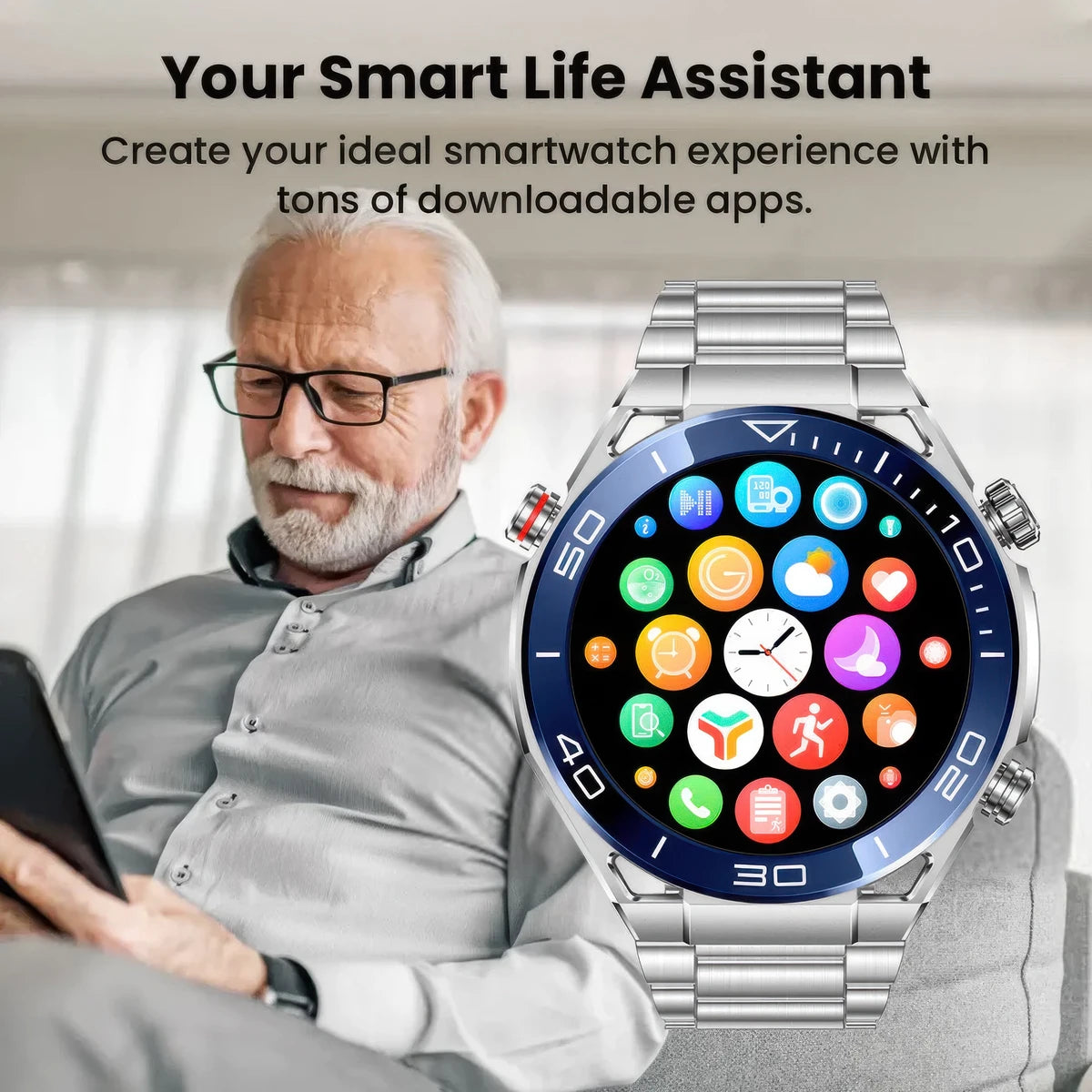 CFY Max 1 Heart Rate Blood Glucose ECG/EKG Blood Pressure Monitoring Bluetooth Talk Smartwatch