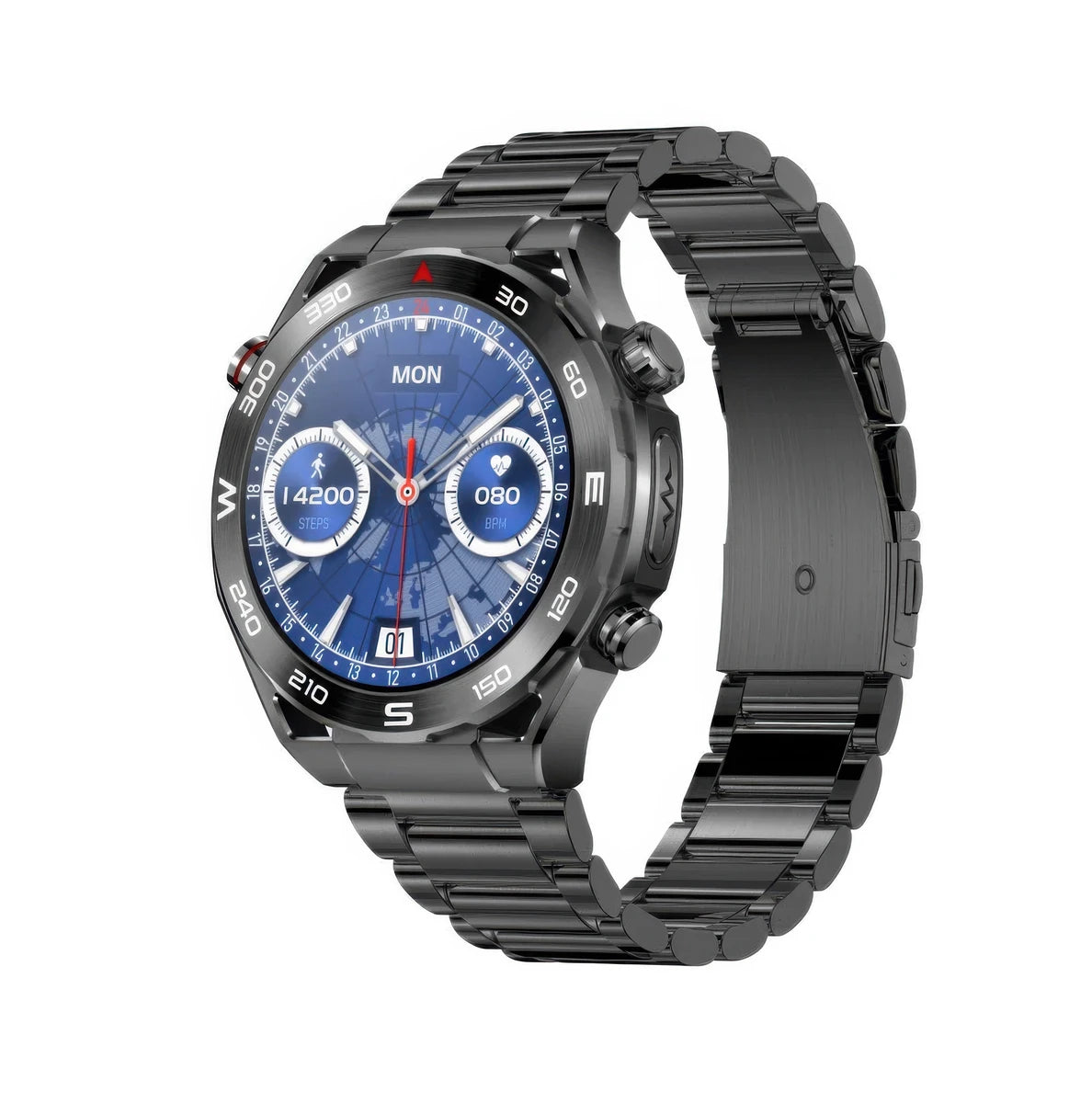 CFY Max 1 Heart Rate Blood Glucose ECG/EKG Blood Pressure Monitoring Bluetooth Talk Smartwatch Black Steel