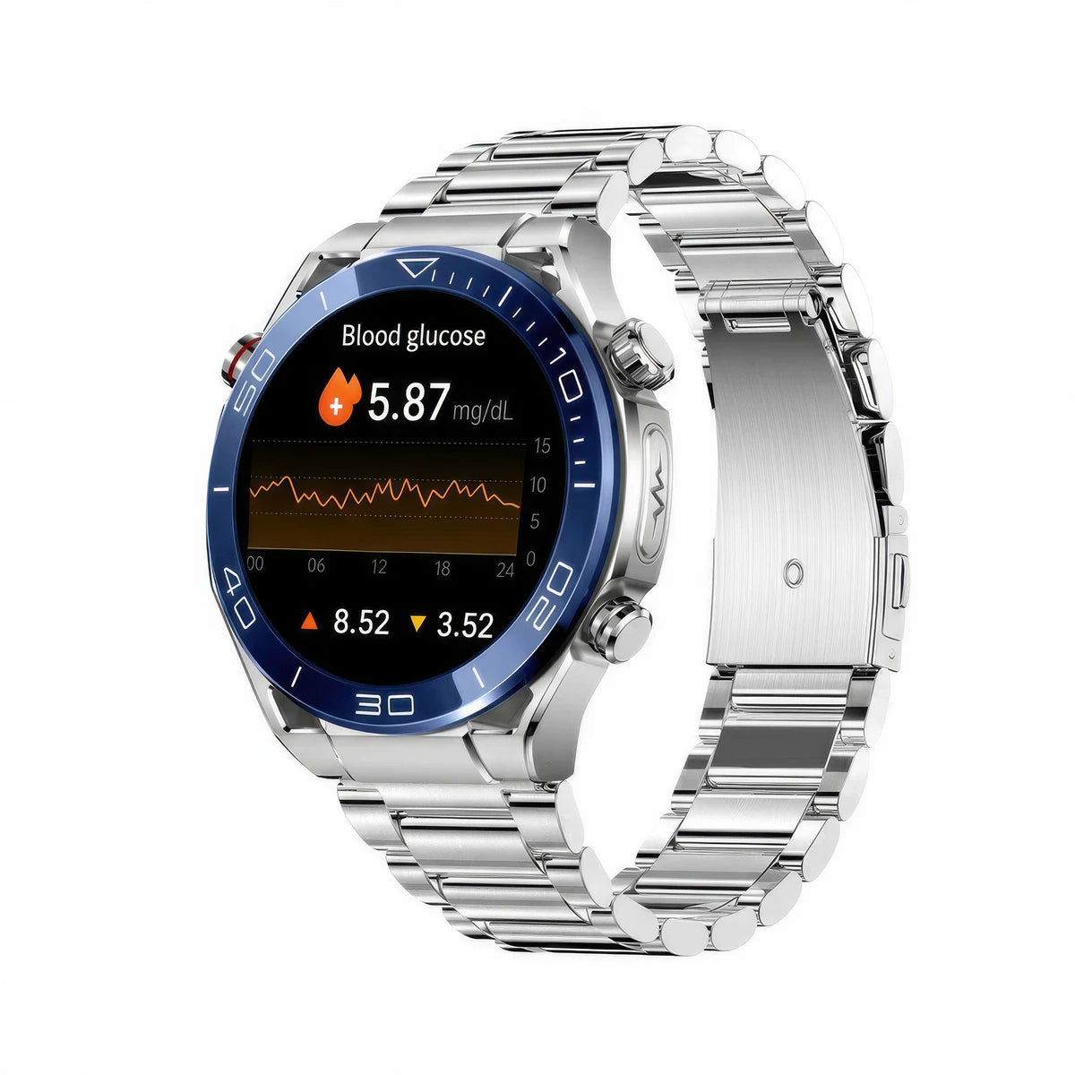 CFY Max 1 Heart Rate Blood Glucose ECG/EKG Blood Pressure Monitoring Bluetooth Talk Smartwatch Silver Steel