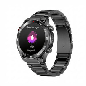 CFY Max 1 Heart Rate Blood Glucose ECG/EKG Blood Pressure Monitoring Bluetooth Talk Smartwatch Black Steel