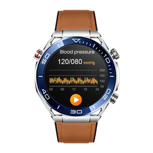 CFY Max 1 Heart Rate Blood Glucose ECG/EKG Blood Pressure Monitoring Bluetooth Talk Smartwatch Brown Leather