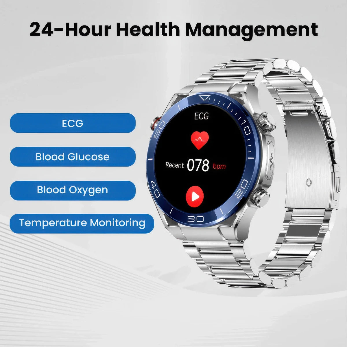 CFY Max 1 Heart Rate Blood Glucose ECG/EKG Blood Pressure Monitoring Bluetooth Talk Smartwatch