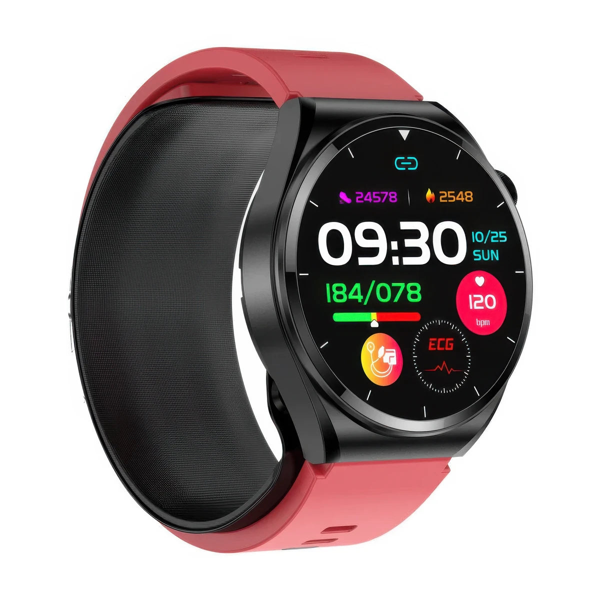 CFY Max 4 High Precision Air Pump Blood Pressure ECG Blood Oxygen Monitoring SmartWatch Red