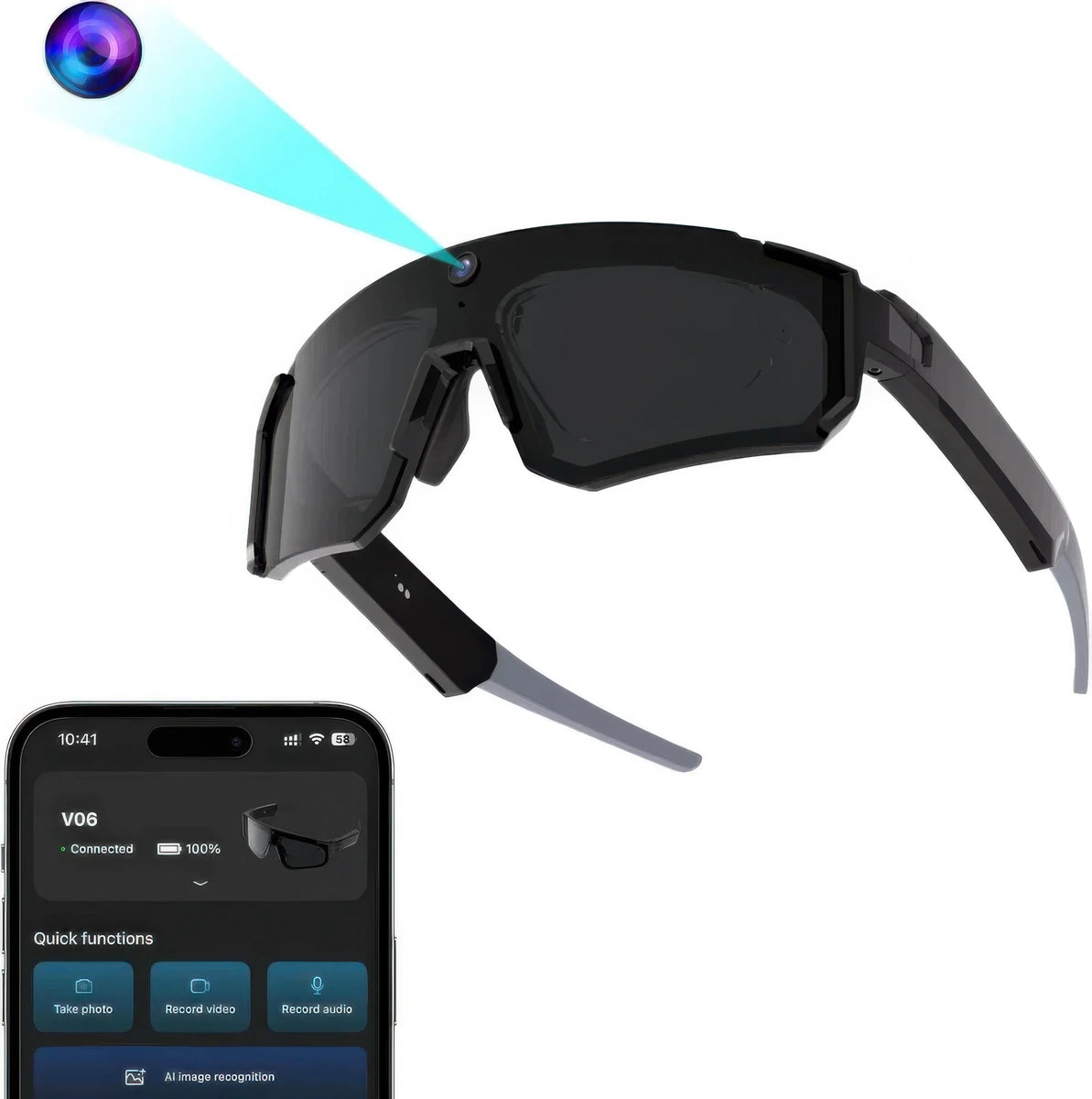 CFY G64 AI Smart Glasses with Camera, ChatGPT, EIS Stabilization, Noise Canceling Audio & IP54 Sports Sunglasses