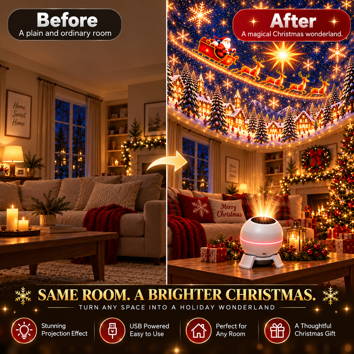 🎅 Christmas Projection Night Light – Turn Any Room Into a Holiday Wonderland