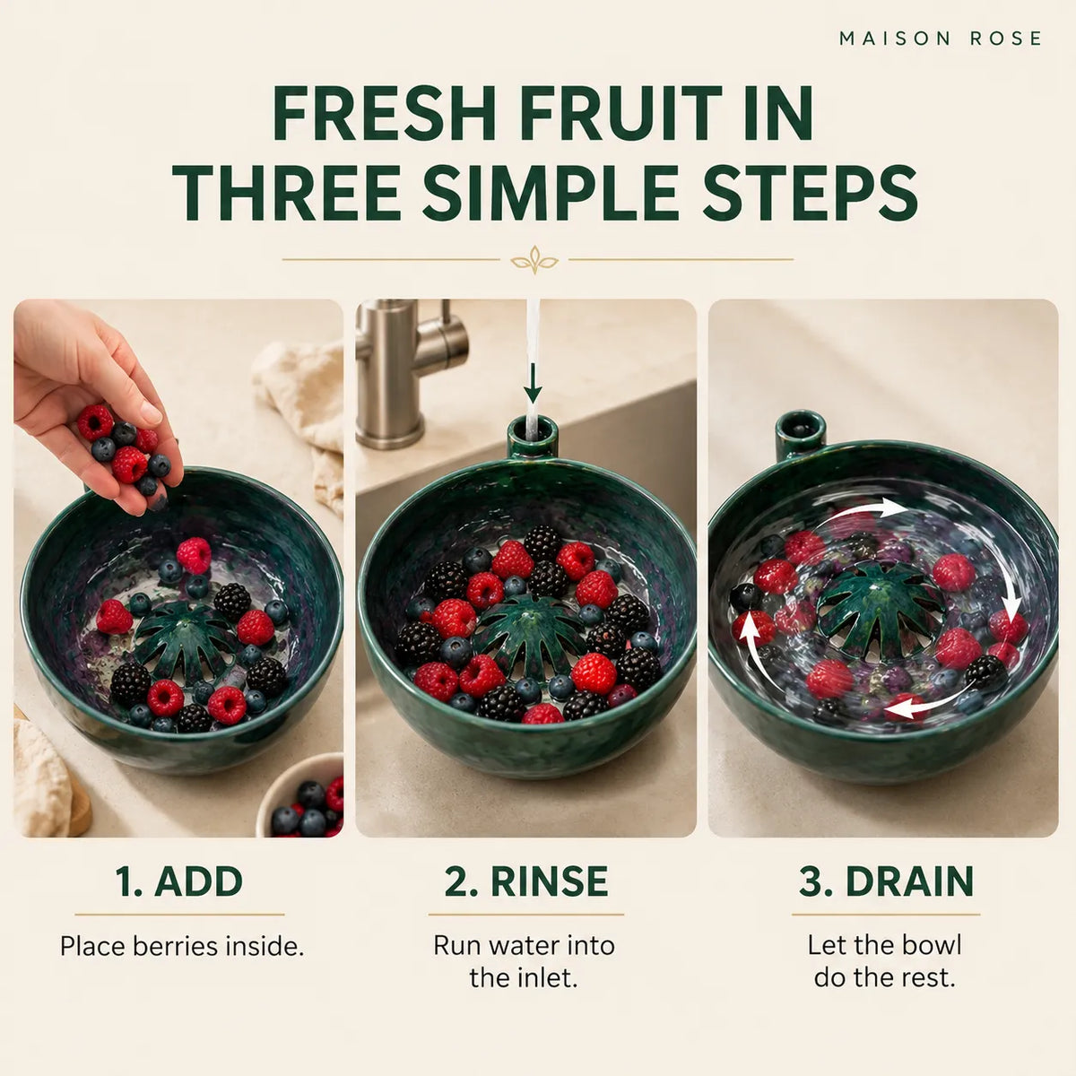 BerryBloom – Ceramic Fruit Rinsing Bowl