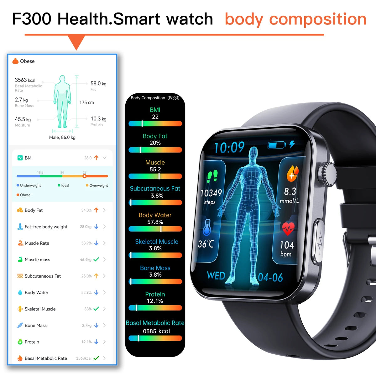 F300 Smart Watch Step Counter Fitness Tracker