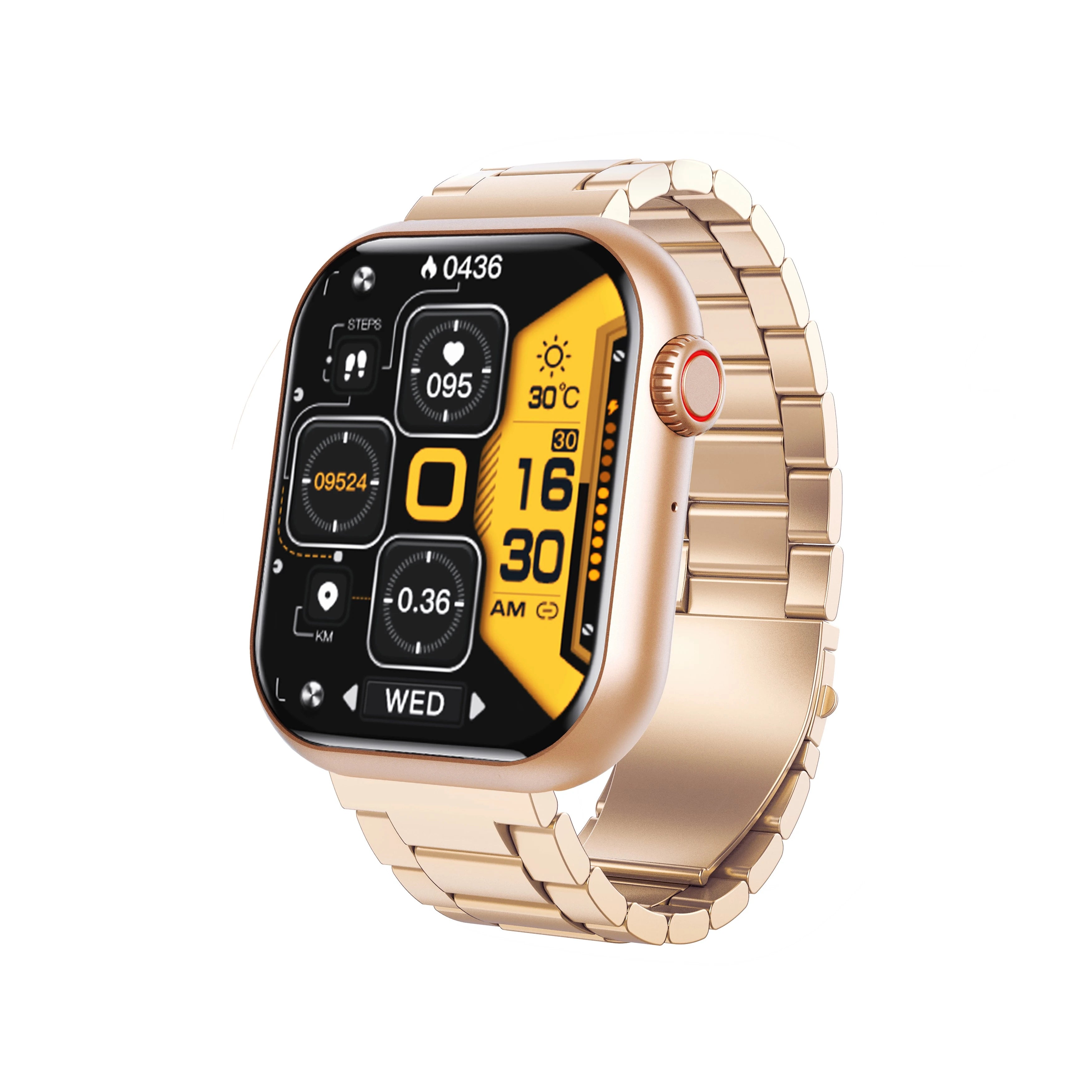 F57 smart watch close up product image with square touch screen