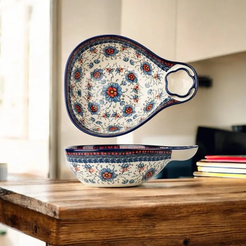 Tuscan-Style Ceramic Bowl with Integrated Sauce Compartment