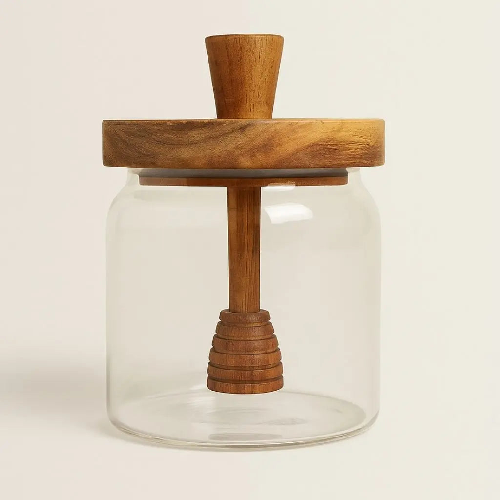 Glass Honey Jar with Acacia Wood Lid & Dipper