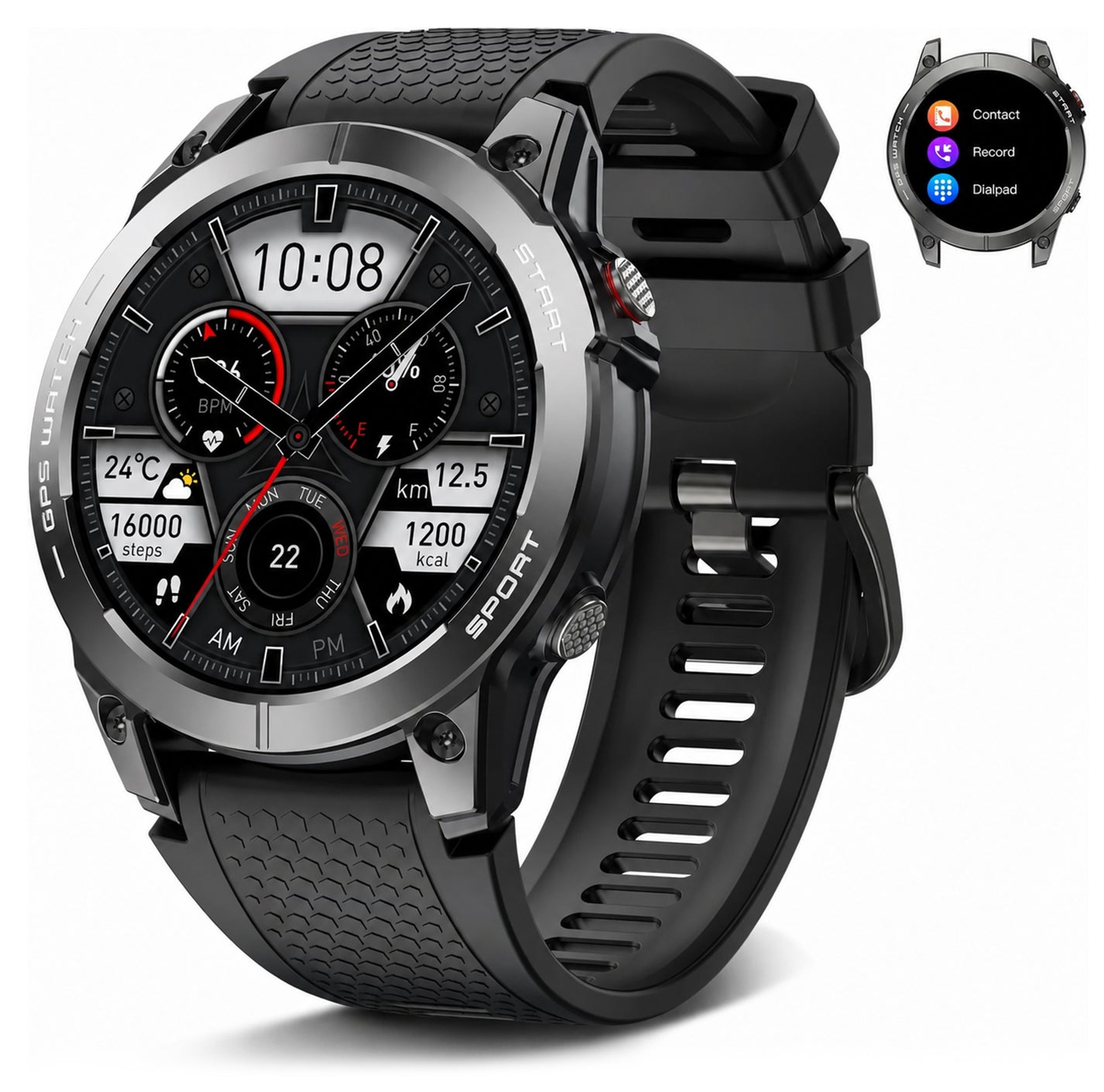 R800 Pro Rugged Men’s Smart Watch with Built-in GPS, 1.43" 120+ Sports Modes, IP68 Waterproof for Android & iPhone