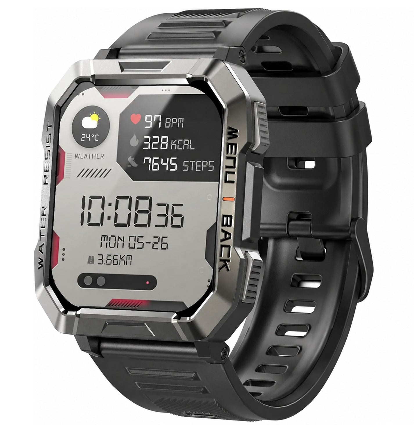 R800 Rugged Men’s Smart Watch with LED Flashlight & Compass, 100+ Sports Modes IP68 Water Resistant