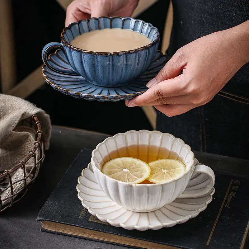 Retro-Style Ceramic Coffee Saucer Set