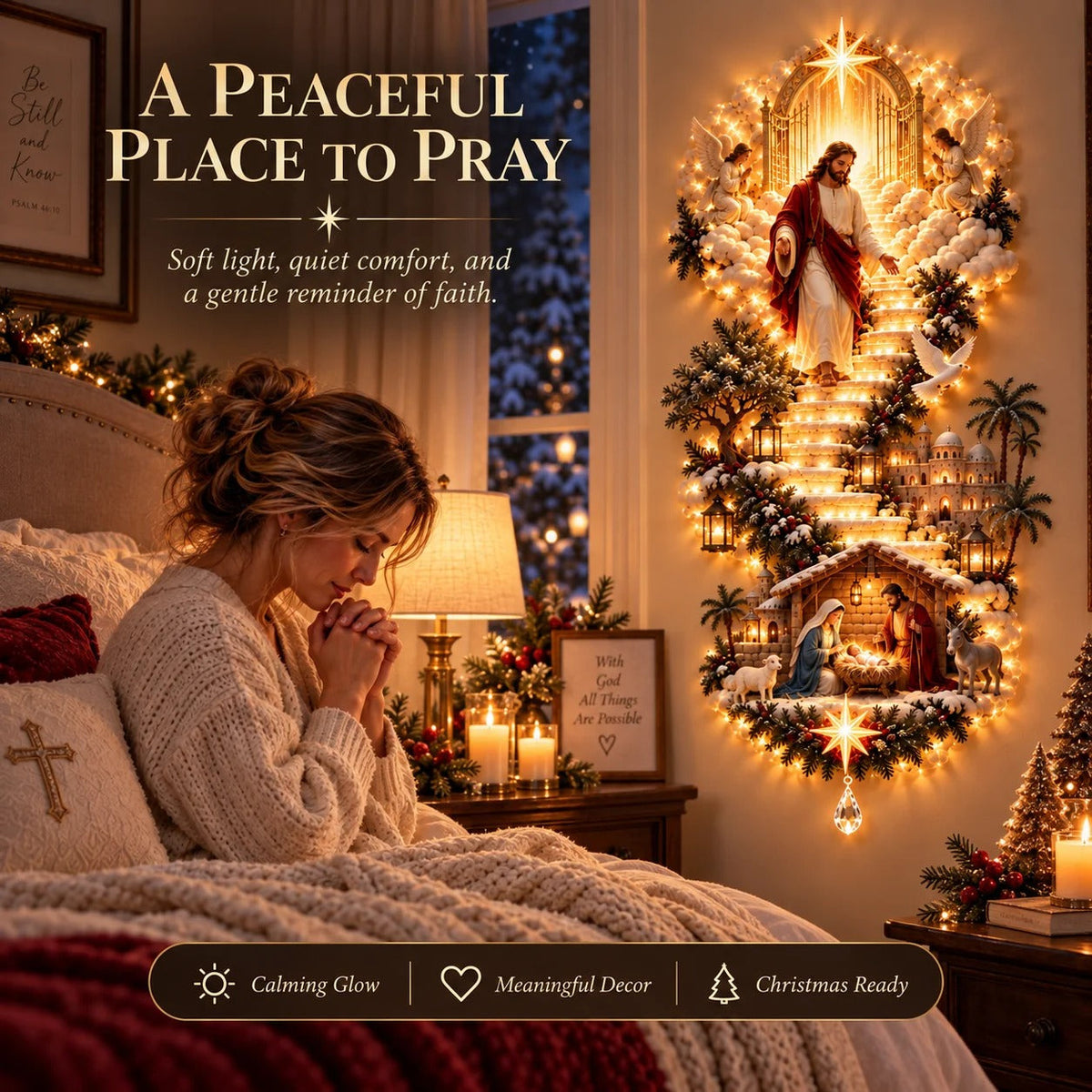 🌟 Stairway to Heaven – Lighted Jesus Christmas Wall Hanging