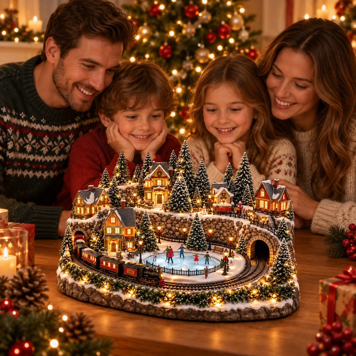 🔥 🚂 Animated Holiday Train & Ice Rink Scene ✨