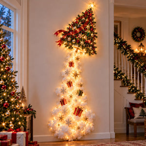 Christmas tree wall light formed with ornaments and warm lights
