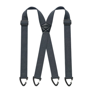 Dark gray X-back men's belt loop suspenders with adjustable straps and hook attachments