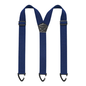 Navy blue Y-back men's belt loop suspenders with adjustable straps and hook attachments