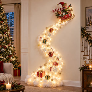 Santa delivery wall light with gifts and a sweeping light trail