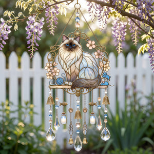 Cat Stained Glass Suncatcher Wind Chime – For Cat Lovers & Pet Owners