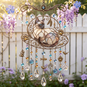 Cat Stained Glass Suncatcher Wind Chime – For Cat Lovers & Pet Owners