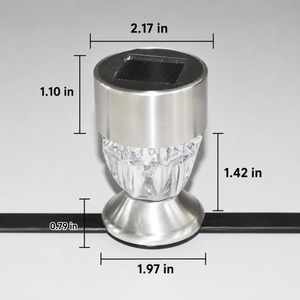 Solar railing light dimensions with 2.17 in width and mounting size details